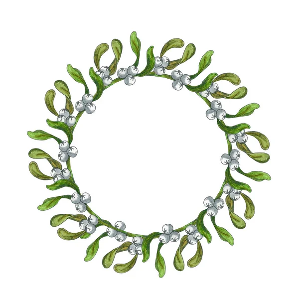 Handgezeichneter Mistelkranz Aquarell Weihnachten Pflanze Hintergrund Romantische Weihnachtsillustration Grußkarten Design — Stockfoto