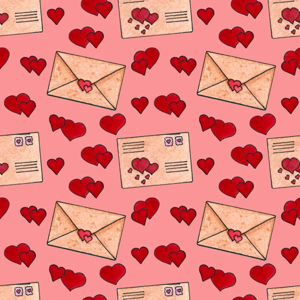 Motif Sans Couture Avec Enveloppes Coeurs Pour Saint Valentin — Photo