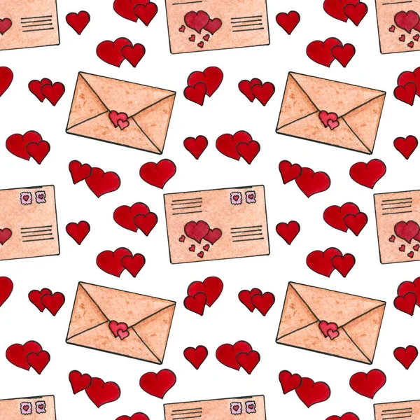 Motif Sans Couture Avec Enveloppes Coeurs Pour Saint Valentin — Photo