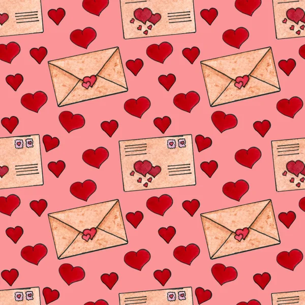 Motif Sans Couture Avec Enveloppes Coeurs Pour Saint Valentin — Photo