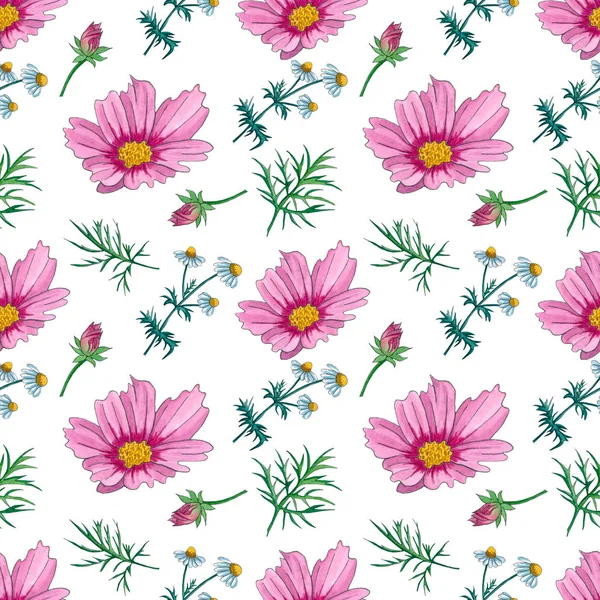 Aquarell Florales Muster Mit Wildblumen Zarte Nahtlose Blumentapete Sanfte Botanische — Stockfoto