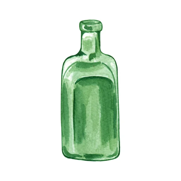 Bottiglia Vetro Acquerello Isolata Bianco Bottiglia Vetro Colore Trasparente Acquerello — Foto Stock