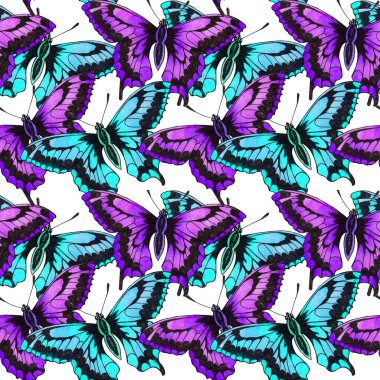 Kelebekler güveler böcekler hayvanlar sinek. Bytterflies ile Seamless modeli. Duvar kağıdı. Rose papatya çiçekler çiçek. 