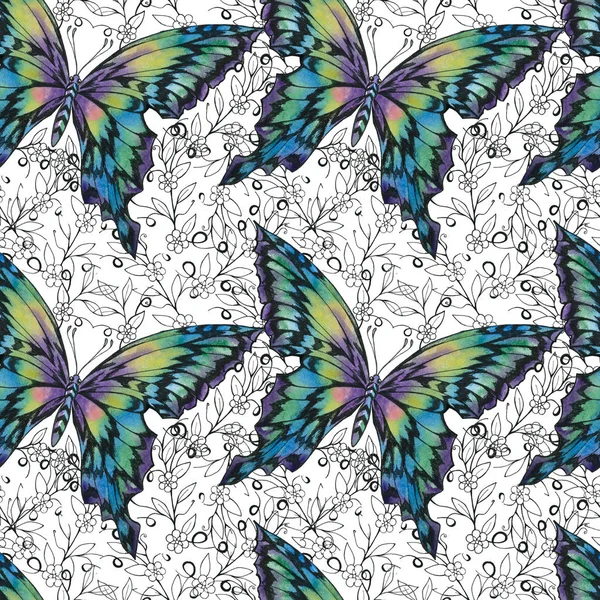 Mariposas Polillas Insectos Animales Vuelan Patrón Sin Costuras Con Bytterflies — Foto de Stock