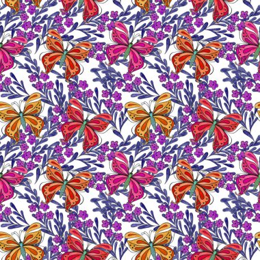 Kelebeklerle sulu boya deseni.