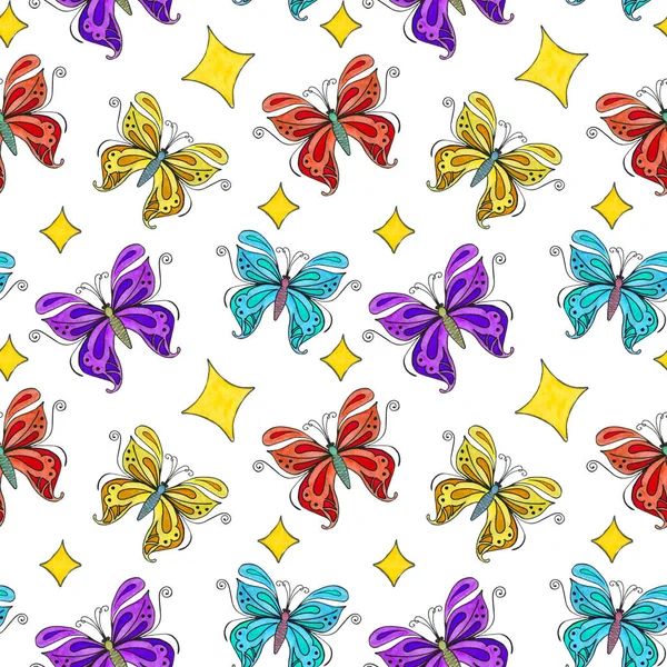 水彩斑斓的蝴蝶图案. — 图库照片