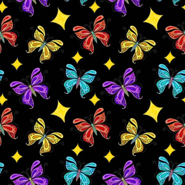 Aquarell nahtloses Muster mit Schmetterlingen. — Stockfoto