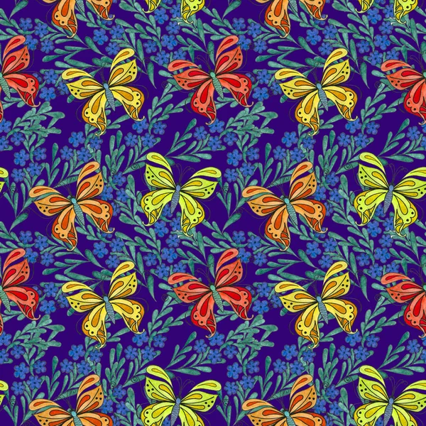 Aquarelle motif sans couture avec des papillons. — Photo