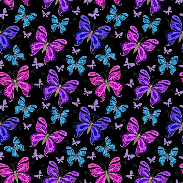 Watercolor seamless pattern with butterflies. — Stock Photo, Image