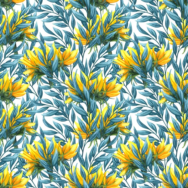 Sunflower seamless pattern. Sunflower fabric background. — Stock Photo, Image