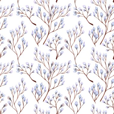 Soyut yaprakları ve twigs ile Dikişsiz desen. Dekoratif çiçek tasarım elemanları. Farklı yaprakları el suluboya ile çizilmiş.