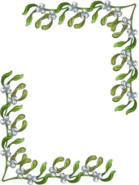 Handgezeichneter Mistelkranz. Aquarell Weihnachten Pflanze Hintergrund. — Stockfoto