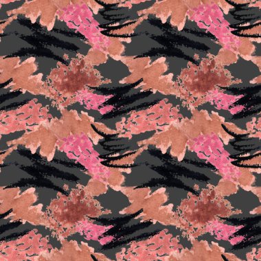 Suluboya kusursuz bir desen oluşturuyor. Koyu renk ruj ve rimel dokularıyla elle çizilmiş kusursuz kozmetik deseni..