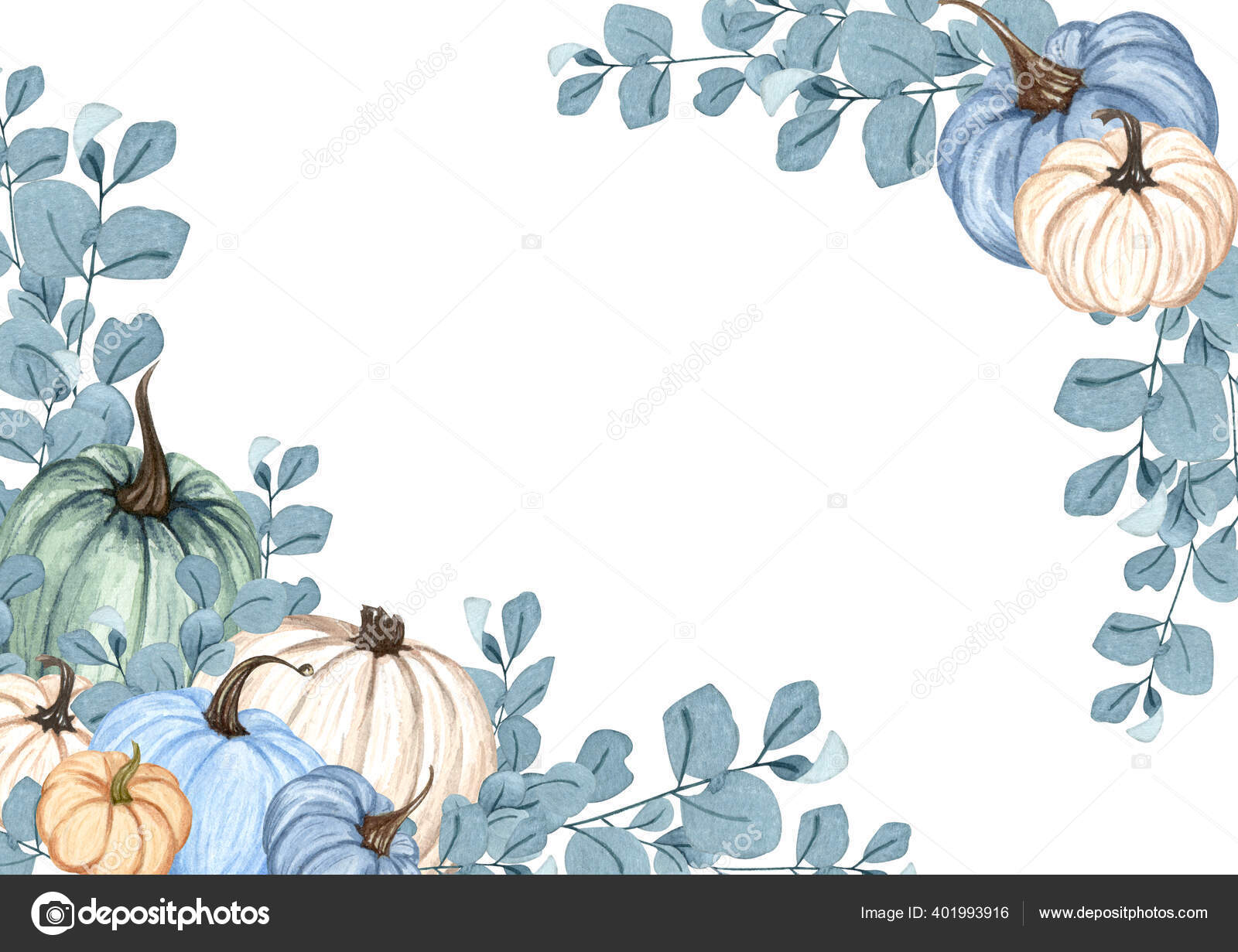 Download Watercolor Frame With Autumn Pumpkins Floral Arrangement With Color Pumpkins And Dried Twigs Harvest Wreath Stock Photo Image By C Barvart 401993916