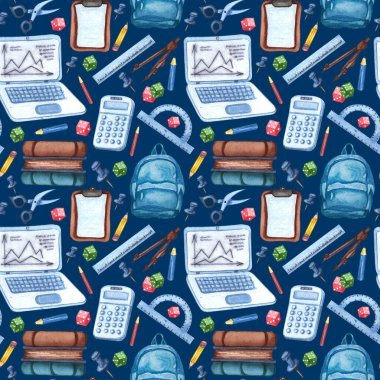 Okula geri dönersek, kusursuz bilim düzeni. Suluboya eğitim geçmişi. Duvar kağıdı, şablon dolguları, tekstil, web sayfası arka planı, yüzey dokuları için kullanılabilir.