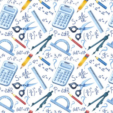 Okula geri dönersek, kusursuz bilim düzeni. Suluboya eğitim geçmişi. Duvar kağıdı, şablon dolguları, tekstil, web sayfası arka planı, yüzey dokuları için kullanılabilir.