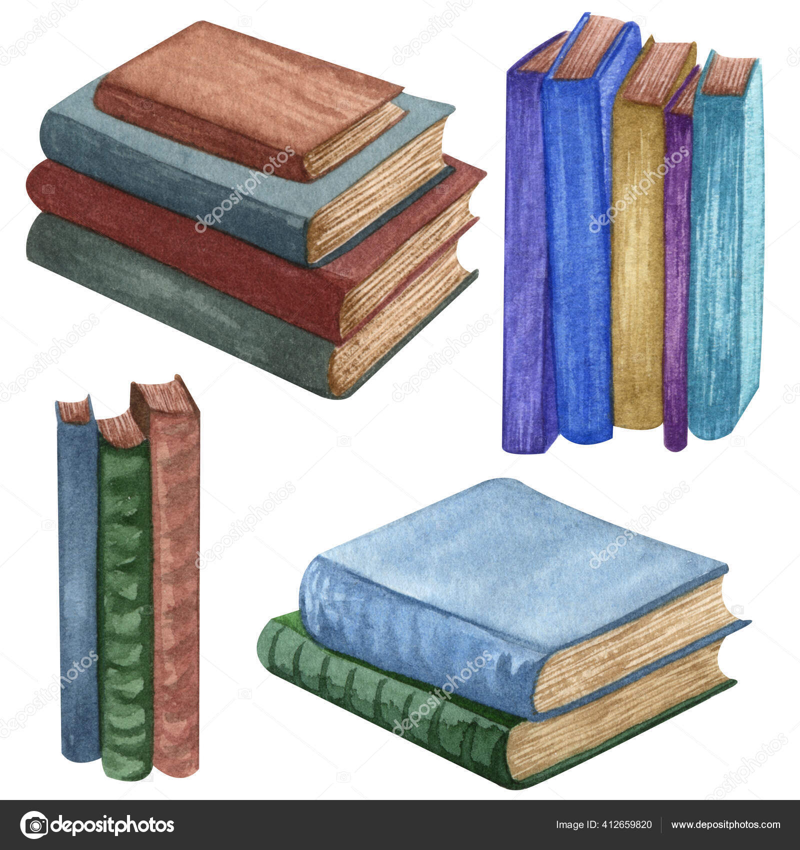 Watercolor book frame, education art library, bookshelves hand