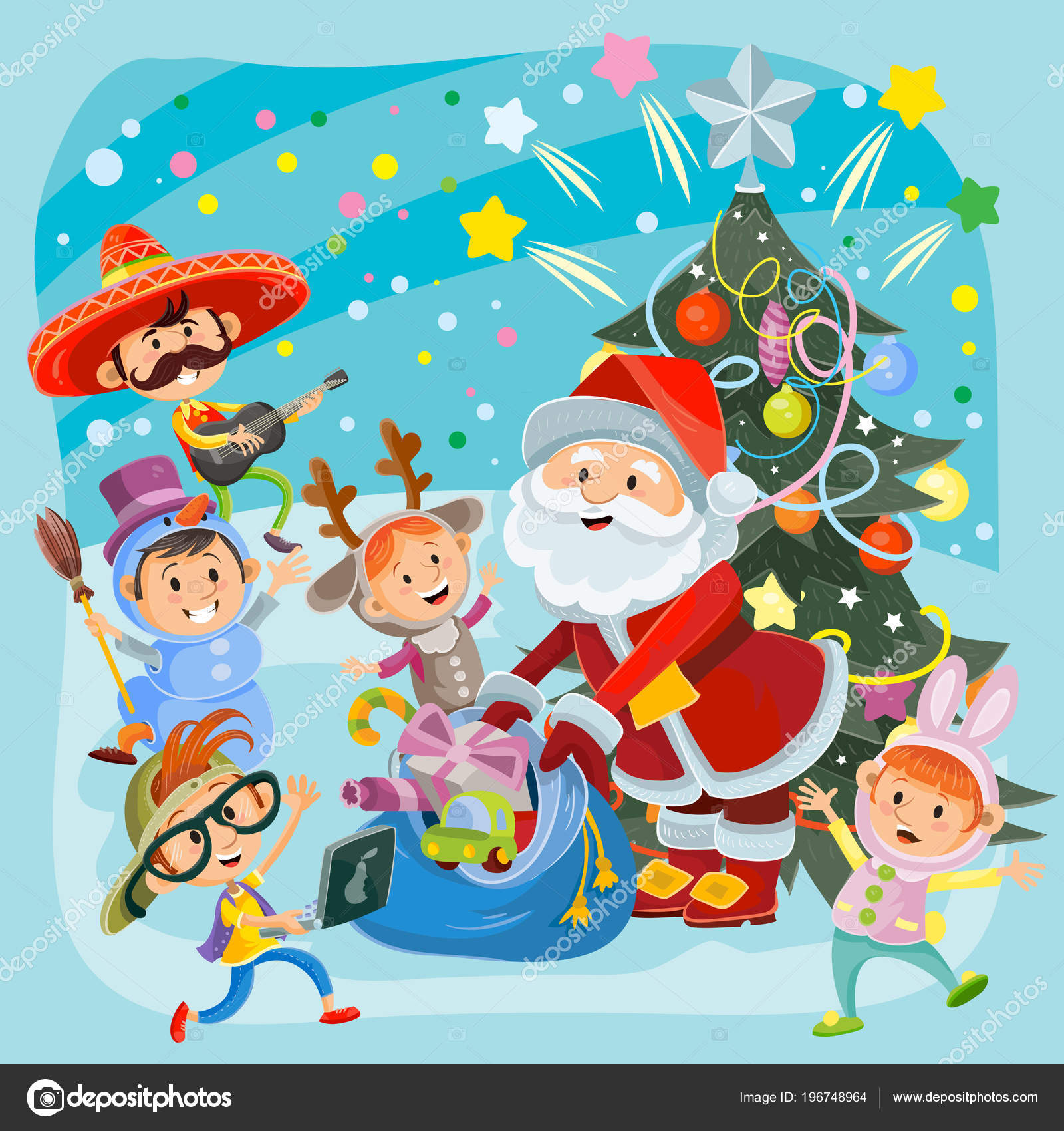 Niños Navidad carnaval partido vector ilustración Vector de stock