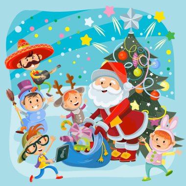 Noel karnaval parti vektör çizim çocuklar