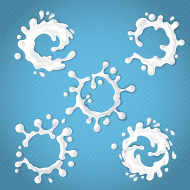 Gerçekçi süt veya yoğurt su sıçramalarına vektör kümesi