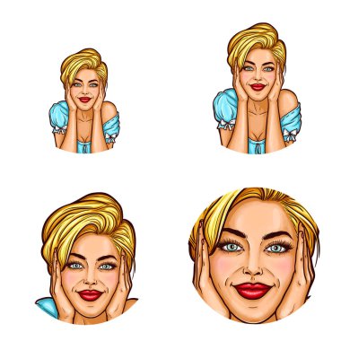 Vektör pop sanat dizi avatar simgeleri kullanıcıların sosyal ağ, Bloglar, profili simgeleri için yuvarlak.