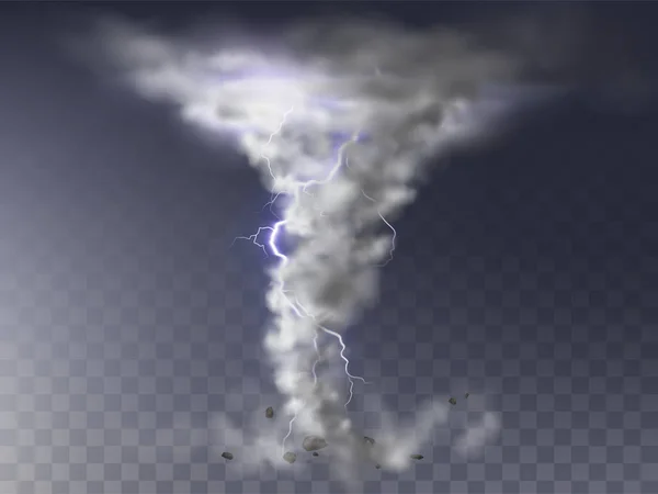Vecteur ouragan réaliste, tornade avec foudre — Image vectorielle