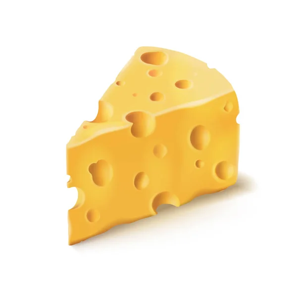 Pièce de fromage avec des trous vecteur 3D réaliste icône alimentaire laitière — Image vectorielle