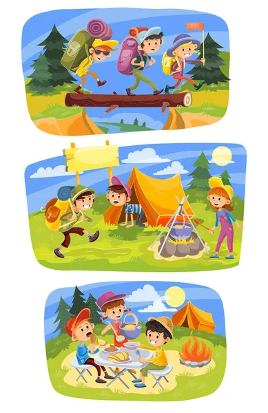 Kinder Sommer camping Vektor Konzept Illustration — Stockvektor