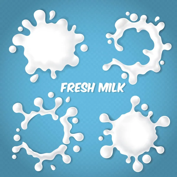 Conjunto vectorial de salpicaduras realistas de leche o yogur — Vector de stock