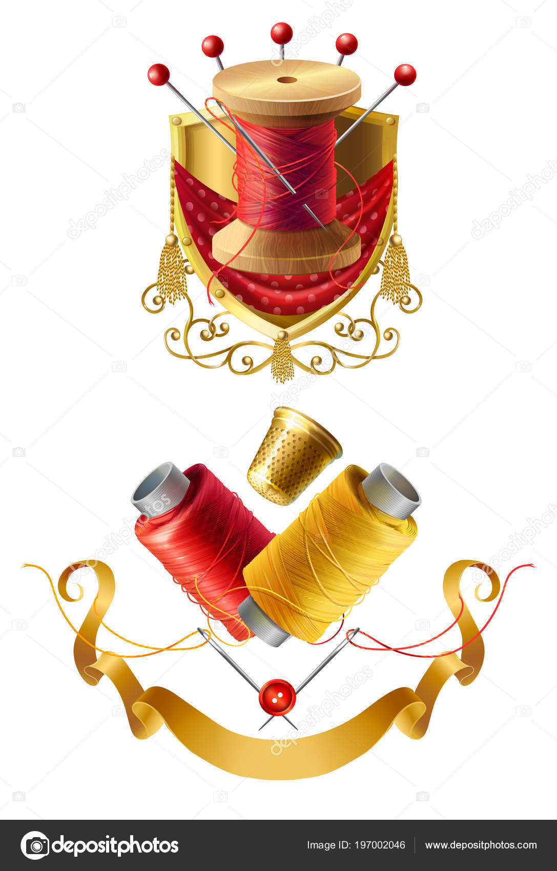 Vector Realistic Tailor Emblems Icon Royal Atelier Wooden Reel Threads  Stock Vector by ©vectorpocket 197002046