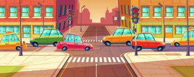 City crossroads, traffic jam, transport moving, vehicles navigation. Vector illustration clipart