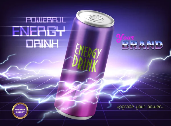 Banner de promoción vectorial de bebidas energéticas potentes — Archivo Imágenes Vectoriales