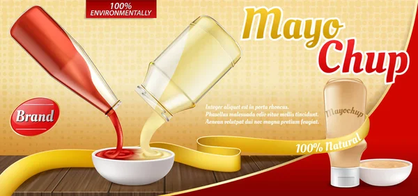 Cartel publicitario realista vectorial - cocina salsa mayochup — Archivo Imágenes Vectoriales