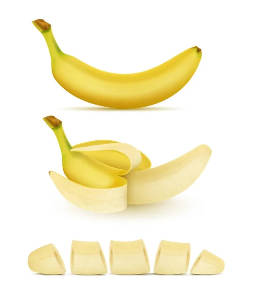 Ensemble vectoriel de bananes jaunes, fruits tropicaux doux — Image vectorielle