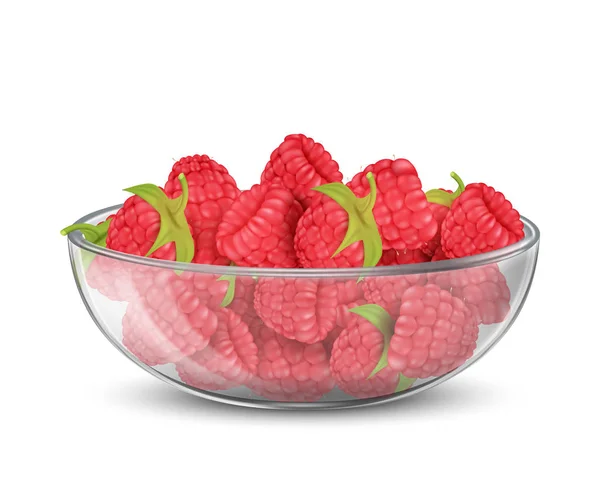 Vektor gelas mangkuk dengan tumpukan raspberry matang - Stok Vektor