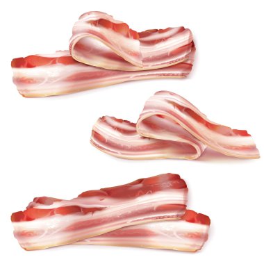 Vector thin bacon strips, fat slices of pork meat clipart