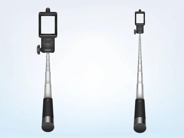Vector Realistic Telescopic Monopod Smartphone Folding Handle Phone Holder Photo — Stock Vector