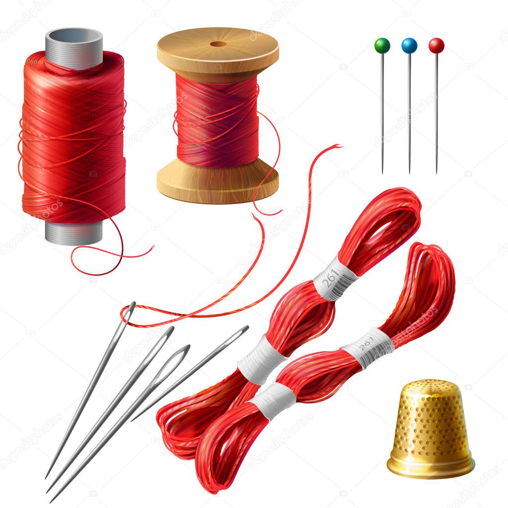 Vector 3d realistic tailor set for sewing