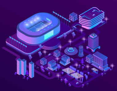 3D izometrik ultraviyole megapolis Stadyumu ile vektör