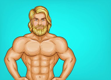 Vektör pop sanat çıplak sakallı atlet, sporcu