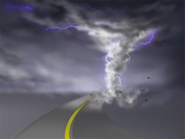 Vektör kasırga kasırga yolda Lightning'ler ile