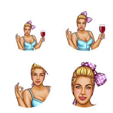Pop sanat tarzı kadın avatarları vektör ayarla