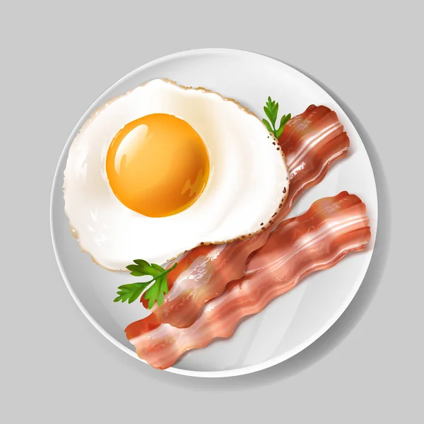 Vector 3d desayuno inglés realista tocino, huevo — Archivo Imágenes Vectoriales