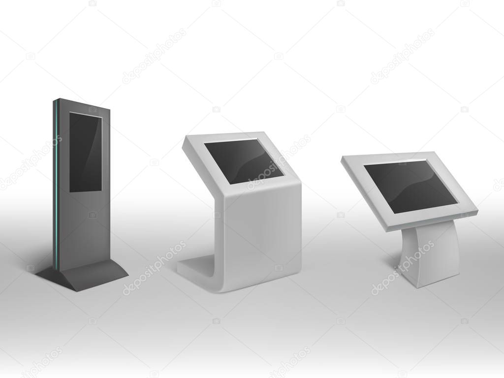 Vector 3d realistic digital informational kiosks, stands