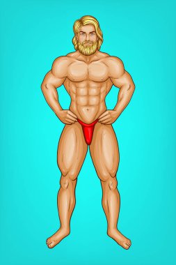 Vektör pop sanat çıplak sakallı atlet, sporcu