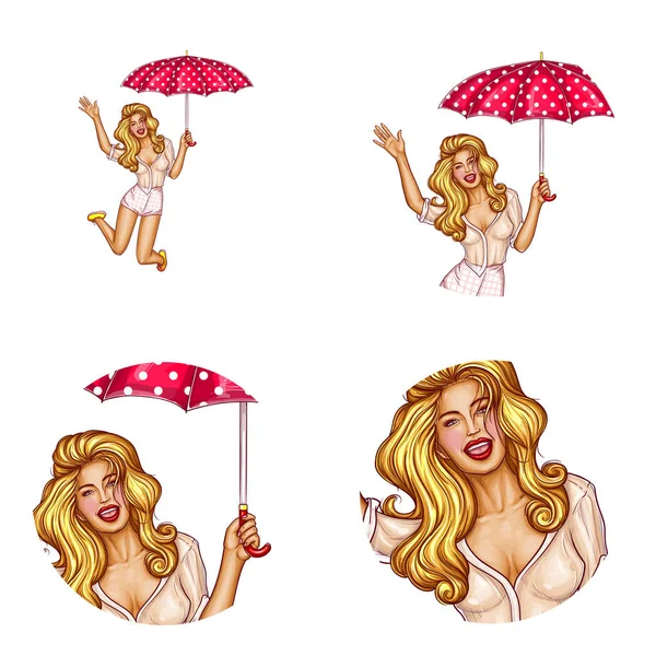 Vector avatar av popkonst kvinna med paraply — Stock vektor