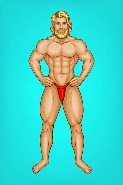 Vecteur pop art nu barbu athlète, sportif — Image vectorielle