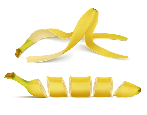 Vecteur 3D réaliste pile de bananes et tranches — Image vectorielle