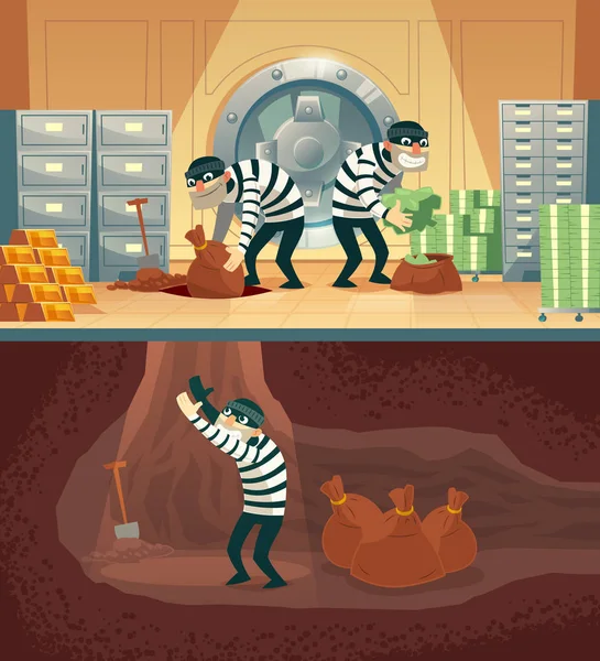 Wektor banku vault rabunku przez złodziei, przestępcy — Wektor stockowy