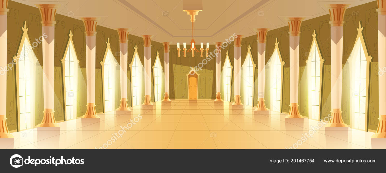 Cartoon palace doors Ballroom Royal Hall Vector Illustration Entrance